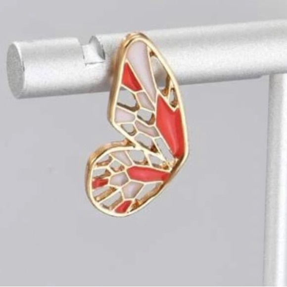 Stained Glass Butterfly Orange Mosaic Half Wing Cut-out Segment Broken Pane Stud - Picture 2 of 5